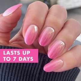 Olive & June Super Stick Mani Press-On Nails | Medium, Oval | No Glue Needed | 32 Tab Nails in 16 Sizes | Non-Toxic Tabs | Easy On-Off, Non-Damaging | Realest Look | 7-Day Wear | Pink Chrome Gradient