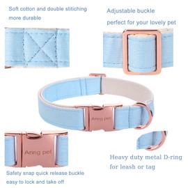 ARING PET Dog Collar and Leash Set, Cotton Blue Dog Collar with Leash, Adjustable Spring Dog Leash and Collars with Metal Buckle for Small Medium Large Boy and Girl Dogs