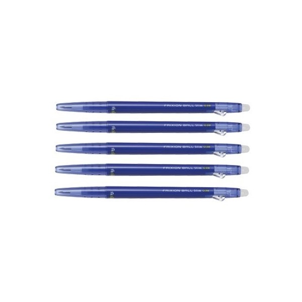 Pilot FriXion Ball Slim 038 Retractable Erasable Gel Ink Pen, Extra Fine Point, 0.38mm, Blue Ink, LFBS-18UF-L, Value Set of 5
