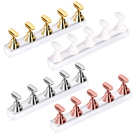 Jrusmr 4 Sets Acrylic Nail Display Stands, Magnetic Nail Tip Practice Holders with Crystal Base-Professional DIY Tools for False Nail Tips and Manicure-Home and Salon Use