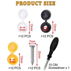 WOLMIK Car Number Plate Screws and Caps - 48 PCS Stainless Steel Car License Plate Screws & Caps with Screwdriver, 36 PCS Caps & 12 PCS Screws Car Registration Plate Fixings Kit - Black, White, Yellow