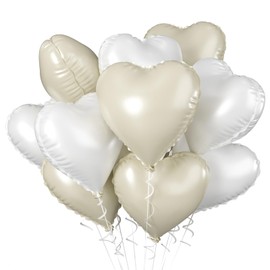 Biapian Cream Heart Balloons, 18 Inch Sand White Heart Shape Balloons Foil, 10 Pcs Beige Heart Balloons and White Foil Balloons Helium for Valentines Day Boho Birthday Wedding Baby Shower Decorations