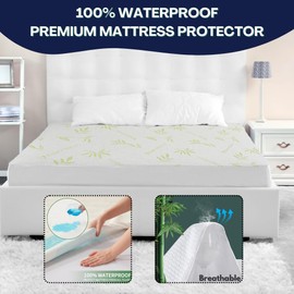 DreamField Linen California King Mattress Cover, Waterproof and Noiseless, Ultra Soft Breathable Bamboo Fabric, Easy Care Instructions