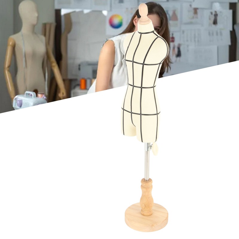 Miniature Dress Form with Stand Wood Base Sewing Mannequin Body