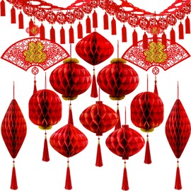 Winlyn Chinese Lunar New Year Party Decorations Good Luck Garlands Red Paper Lanterns with Tassels Lucky Fu Ornaments for Asian Vietnamese Chinese TET 2026 Year of the Horse Home Wedding Holiday Decor