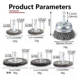 Corrugated Steel Wire, Wire Brush Drill, Wire Brush Cordless Screwdriver, 6 Pieces Metal Brushes for Cordless Screwdriver, Hexagonal Bar, Wire Brushes, Electric Grinding Attachment for Rust Removal,