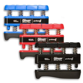 Prohands Gripmaster Hand Exerciser, Finger Exerciser (Hand Grip Strengthener), Spring-Loaded, Finger-Piston System, Isolate and Exercise Each Finger, (Set of 3) (Blue, Red, Black)