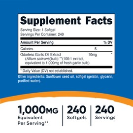 Nutricost Garlic 1000mg, 240 Softgels - Odorless, Premium Gluten Free Supplement