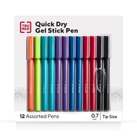 TRU RED Gel Stick Pens, Medium Point 0.7mm, Assorted Ink Colors, 12 Pack – Quick‑Dry Pens for Notes, Planning & Color Coding