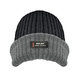 Rock Jock. Mens Thinsulate Lined Insulated Winter Thermal Ski Beanie Hat Mens Ribbed Chunky Warm (Black Grey)