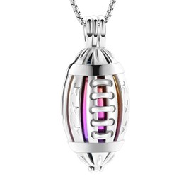 Oinsi American Football Cremation Locket Necklace For Ashes Of Loved Ones Stainless Steel Memorial Urn Jewelry Women Men Keepsake Fashion Necklace (Silver With Rainbow)