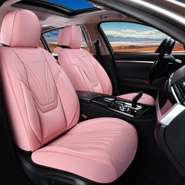 Coverado Car Seat Covers Front Seats, 2 Piece Car Seat Protector with Lumbar Support & Removable Headrest, Breathable Leather Seat Cushion Universal Fit for Truck Automotive Vehicles Pink