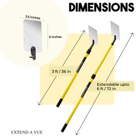 Extend A Vue Telescoping Inspection Mirror - Standard Fiberglass, Lightweight & Durable, 3 ft - 6 ft Pole, 3.5 x 6 inch Acrylic Mirror