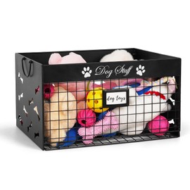 Bfttlity Dog Toy Basket - Large Dog Toy Box with Handles and Label Position Design for Living Room, Metal Dog Toy Bin Storage for Dogs Chew Pets Toys, Blankets, Clothes, Food (Black)