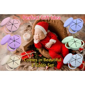 Frezonika 3 Pack Spill Proof Snack Cups For Toddlers, Stainless Steel Toddler Snack Cup No-Spill, 9 Oz Baby Snack Containers Dishwasher Safe, Food Grade Silicone Lids & Handle (Blue Green Cyan)