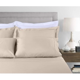 Threadmill Home Linen Queen Sheet-Set - 800 Thread Count Sateen Weave, 100% Natural Cotton 4 Piece Solid Bedding Set, Extra Long Staple Cotton, Supreme Biege Sheets with Elasticized Deep Pocket