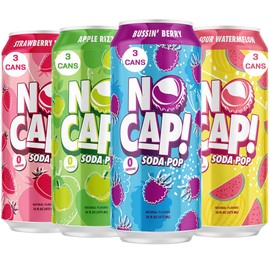 NO CAP! Next Gen Soda Pop with Electrolytes for Hydration, Zero Sugar, Zero Calories, Caffeine-Free Soda, Vegan & Gluten-Free, 16 oz Cans 12pk (Variety Pack)