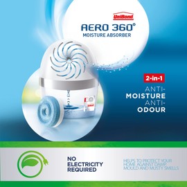 UNIBOND AERO 360º Moisture Absorber, Ultra-Absorbent Dehumidifier, Helps to Prevent Condensation, Mould & Musty Smells, Refillable Condensation Absorber, 1 Device incl. 1 Refill Tab 450g