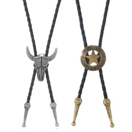 KAZGVN Cowgirl Accessories for Women,2 PCS Western Alloy Leather Cowboy Necklace Cord Tie Set,Cow Skull Ranger Star Chain for Men and Women, Perfect for Country Music Festivals and Cowboy Parties