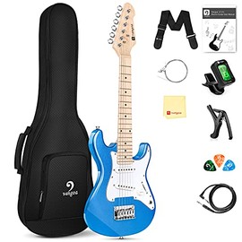 Vangoa Kids Electric Guitar, 30 Inch Electric Guitar Starter Kit for Kids Beginners with Digital Tuner, Capo, Strap, Strings, Cable, Picks, Wrenches - Blue