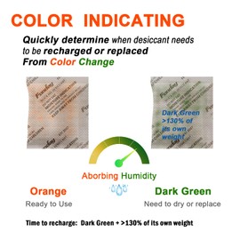 5Gram [60 Packets] Fonday Rechargeable Silica Gel Desiccant Packets Food Grade Fast Reactivate Desiccant Bags Moisture Indicating Orange to Green