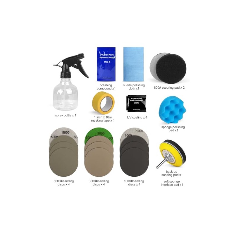 POLIWELL Headlight Restoration Kit - 3 Easy Steps for Clarity
