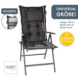 LILENO HOME Garden Chair Cushions in Anthracite Y [Set of 1 - High-Back] - Comfortable Loungers as Seat Cushions for Garden Furniture - Chair Cushion for Garden Chairs and Folding Chairs MAR