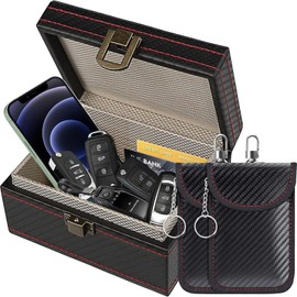 Mycketop Faraday Box with 2 Key Fob Protector Bags, Signal Blocker for Keyless Car Keys, EMP Protection for Phones, Carbon Fiber RFID Blocking Cage, Anti Theft, Anti Tracking (Large Size)