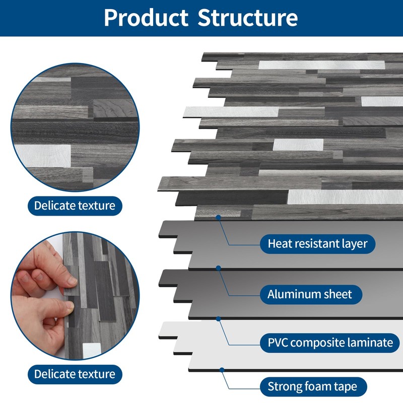 Yipscazo 10 Sheets Peel and Stick Stone Metal Tile Backsplash,