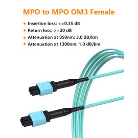 VANDESAIL 6FT MPO to MPO Fiber Cable, 10G OM3 MTP Fiber Patch Cable 12 Strand(8 Strand Compatible) Type B LSZH Multimode for FTTH -6FT
