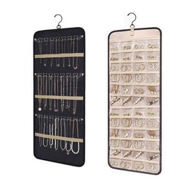SNBBGT 48 Pocket Oxford Fabric Double Sided Hanging Rotating Jewelry Organizer with Hanger Hooks for Earrings, Necklaces, Rings, Bracelets and Other Jewelry Storage
