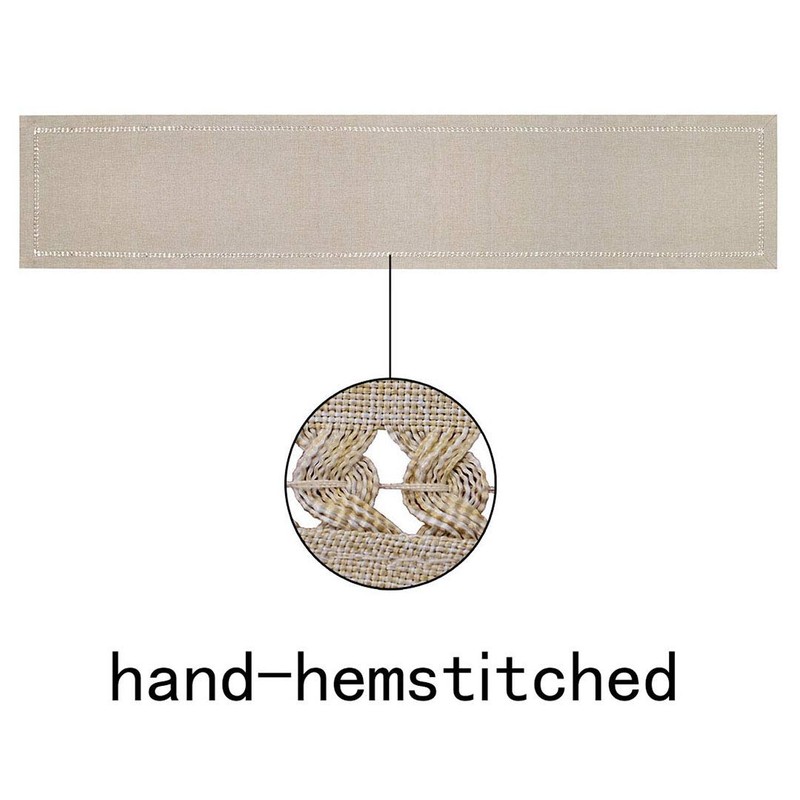 Grelucgo Handmade Hemstitched Polyester Rectangle Table Runners,Beige 14x90 inch