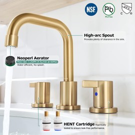 PARLOS Two-Handle Widespread Bathroom Faucet with Metal Pop-up Drain Assembly and cUPC Faucet Supply Lines, Brushed Gold, 1364908
