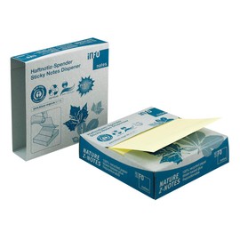 inFO Notes Recycled Sticky Notes in Z Fold, 75 x 75 mm, 100 Sheets, Recycled Yellow Paper, Awarded with the Blue Angel, in Practical and Environmentally Friendly Cardboard Dispenser 5643-11box
