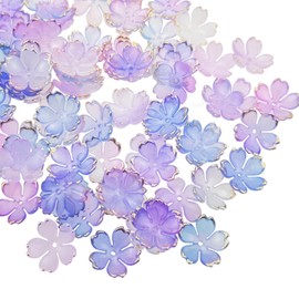 150PCS Cherry Blossom Acrylic Flower Beads, 5-Petal Gradient Beads, Mini Floral Spacer Beads, Blue Violet Mini Flower Charm, for DIY Crafts Bracelet Necklace Earrings Making