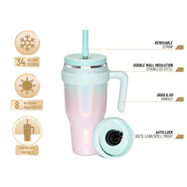 Zenbo 40oz Stainless Steel Tumbler with Handle & Straw Lid | Keeps Drinks Cold 34 Hours, Fits Car Cup Holder, BPA Free