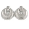 Large Round Textured Clip On Earrings/Silver Tone/60mm L
