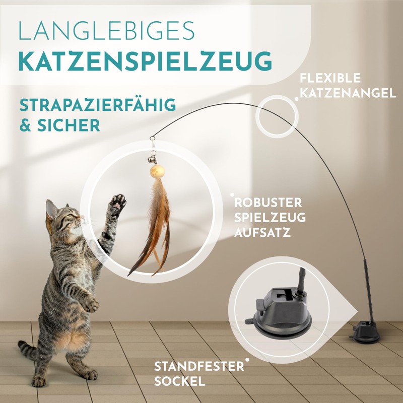 LENOK Cat Fishing Toy with Suction Cup and Feathers -