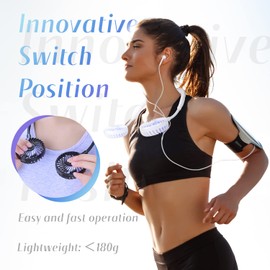 VAGAU Portable Cooling Neck Fan, Rechargeable USB Personal Neck Fan with Colorful LED lights, 360° Rotation, Wearable Neck Fan Air Conditioner for Office Travel Sport, 3 Adjustable Speeds