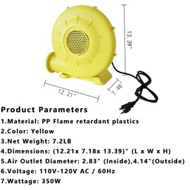 WYDDDARY Yellow Air Blower for Inflatable Advertising Arch 12.21x7.18x13.39 PP Flame Retardant Plastics Electric Air Pump Fan 110V 350W