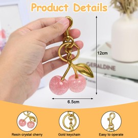 HOTUT Cherry Car Keychain for Women, Cute Cherry Charm for Purses and Bags, Cherry Bags Charm Stylish Cherry Bag Charm with Shiny Resin Metal Keychain Accessories for Backpacks, Bag, Handbag, Key