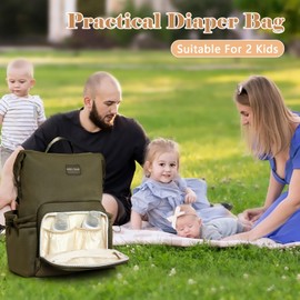 miss fong Diaper Bag Backpack - Baby Diaper Bag Neoprene Bag Large Capacity Neoprene Backpack with Diaper Changing Pad with 12 Pockets for Mom & Dad -Green