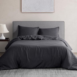 DAPU 100% Linen Duvet Cover Set - Pure Natural French Flax Linen with 8 Corner Ties and Zipper Closure Soft Breathable Durable for Hot Sleepers 1 Duvet Cover 2 Pillowcases (Dark Gray, King)