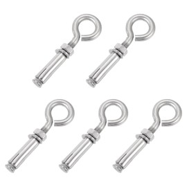 sourcing map 5Pcs M10 304 Stainless Steel Expansion Eyebolt, Closed Hook Expansion Bolt Screw Concrete Eyebolt for Wall Ceiling Concrete Masonry