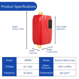 Tankless Water Heater Electric,3000W 110v Instant Hot Water Heater Under Sink,On Demand Mini Water Heate For Kitchen Water,Daily Washing,Bar (Red)