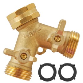 Garden Hose Splitter 2 Way Heavy Duty, Outdoor Faucet Splitter 2 Way, Solid Brass Spigot Splitter Hose Y Splitter with Shutoff Valve