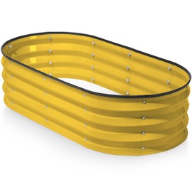 Plant & Plot Galvanized Raised Garden Beds Outdoor // 4×2×1 ft Planter Raised Beds for Gardening, Vegetables, Flowers (Yellow) // Large Metal Garden Box