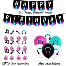 Doyomtoy Music Themed Birthday Decoration, Music Birthday Banner for Birthday Party Decorations Music Theme Party Supplies for Adults and Children