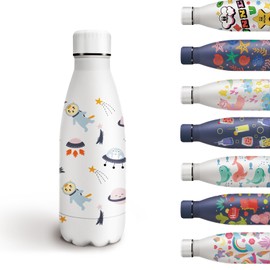 Grsta Children's Water Bottle, Thermos Flask, 350 ml, BPA-Free Stainless Steel Drinking Bottle, Children, Thermos Flask Baby On the Go, Water Bottle Suitable for Boys and Girls, White