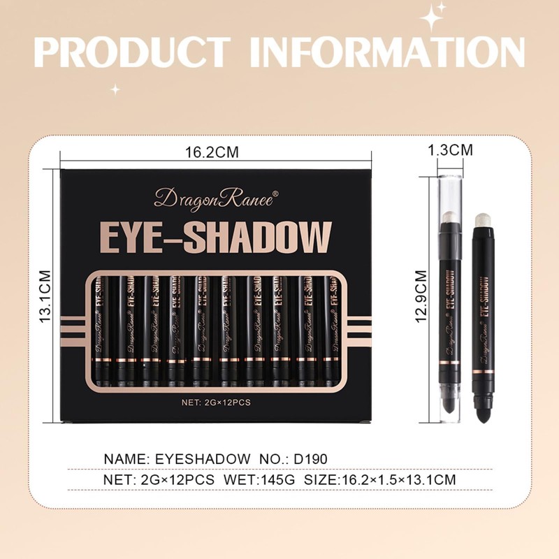 12PCS Eye Shadow Sticks Set, Waterproof Eyeshadow Stick, Highlighting Pigmented